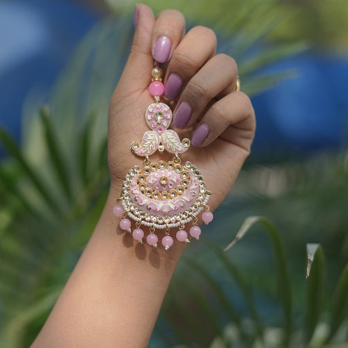 Handmade Bhaiya Bhabhi Rakhi Pair – Pastel Pink Floral Lumba with Beads & Kundan Work
