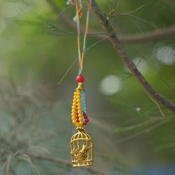 Handmade Bhaiya Bhabhi Rakhi Set – Multicolor Beads with Golden Cage Charm