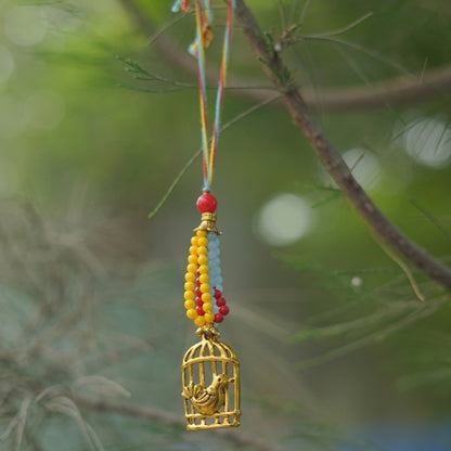 Handmade Bhaiya Bhabhi Rakhi Set – Multicolor Beads with Golden Cage Charm