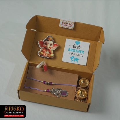 Box Rakhi Hamper – Elegant Pair Rakhi Set with Roli Chawal & Gifting Card