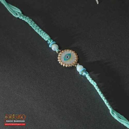 Evil Eye Protection Rakhi with Mint Blue Thread – Briskoshopee Rakhi for Brother