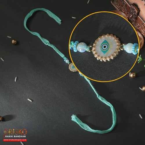 Evil Eye Protection Rakhi with Mint Blue Thread – Briskoshopee Rakhi for Brother