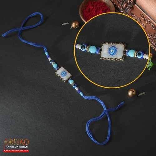 Blue Evil Eye Rakhi with Nazar Suraksha Thread – Handmade Protection Rakhi for Brother