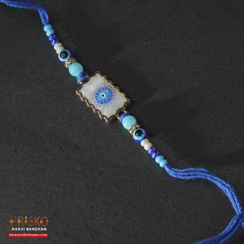 Blue Evil Eye Rakhi with Nazar Suraksha Thread – Handmade Protection Rakhi for Brother