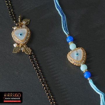 Blue Evil Eye Bhaiya Bhabhi Lumba Pair Rakhi – Stylish Protection Set