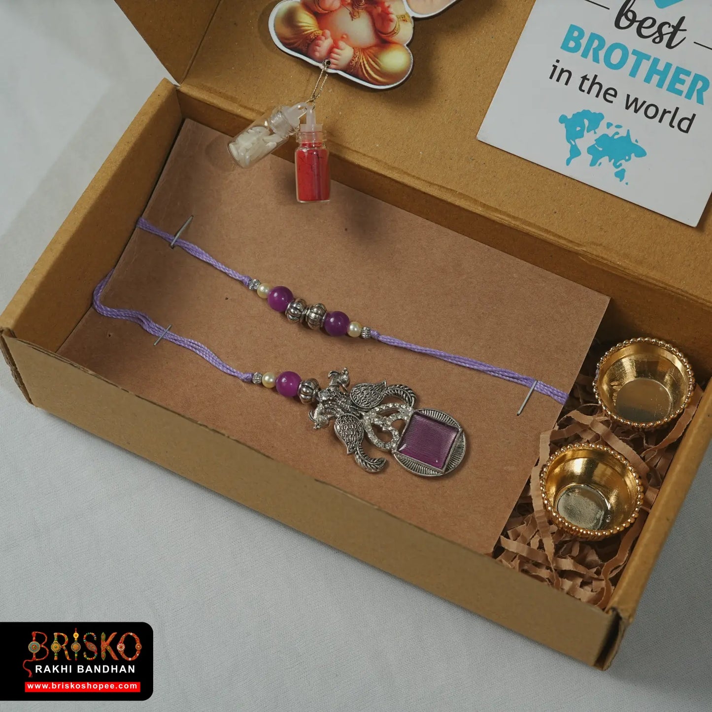 Box Rakhi Hamper – Elegant Pair Rakhi Set with Roli Chawal & Gifting Card