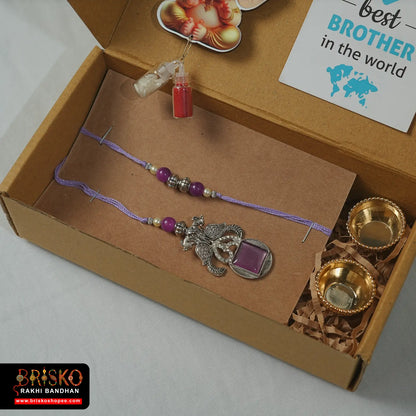 Box Rakhi Hamper – Elegant Pair Rakhi Set with Roli Chawal & Gifting Card