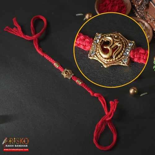 Om Rakhi with Red Cotton Thread – Traditional Handmade Rakhi for Brother