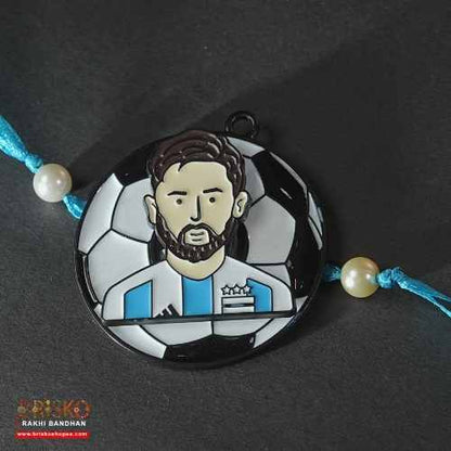 Messi Rakhi for Kids – Handmade Football Rakhi with Blue Thread