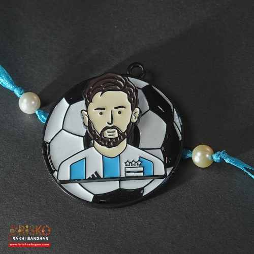 Messi Rakhi for Kids – Handmade Football Rakhi with Blue Thread