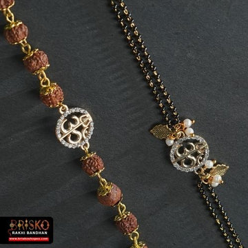 Rudraksha & Om Lumba Pair Rakhi – Spiritual Bhaiya Bhabhi Rakhi Set