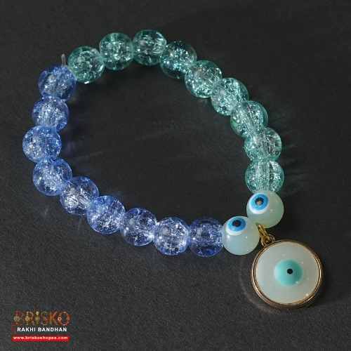 Evil Eye Bracelet Rakhi for Kids – Blue Beaded Design with Handmade Protective Charm