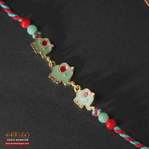 Elephant Rakhi for Kids – Colorful Thread Rakhi with Beaded Detailing and Completely Handmade
