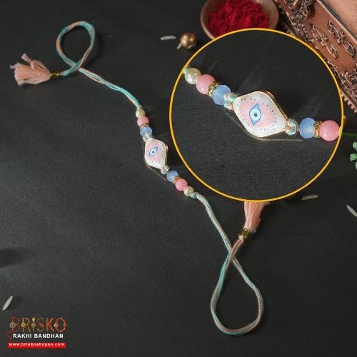 Pastel Evil Eye Handmade Rakhi – Protection & Elegance for Brother