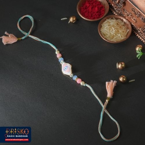Pastel Evil Eye Handmade Rakhi – Protection & Elegance for Brother