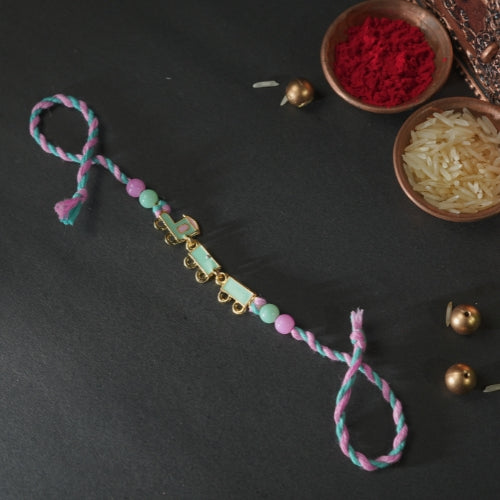 Train Rakhi for Kids – Soft Thread Handmade Rakhi with Pastel Beads and Toy Engine Charm