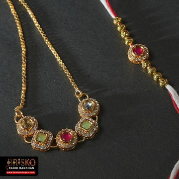 Antique Pearl Drop Lumba Pair Rakhi – Regal Elegance for Bhaiya Bhabhi