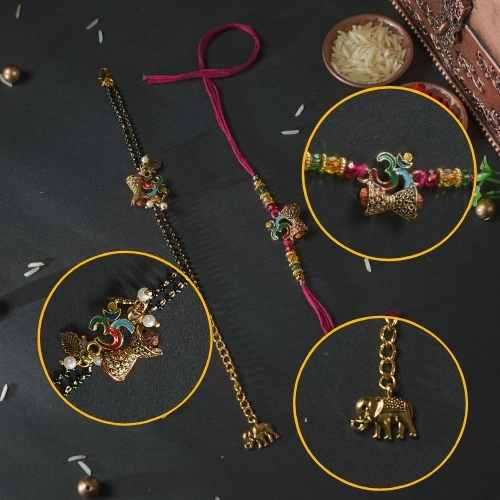 Traditional Om Lumba Pair Rakhi – Bhaiya Bhabhi Rakhi Set for Raksha Bandhan